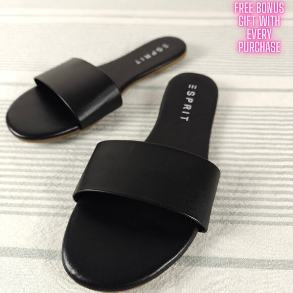 Esprit Black Slide Sandals Size 7.5M NEW Casual Flat Slip On Shoes - Picture 1 of 7